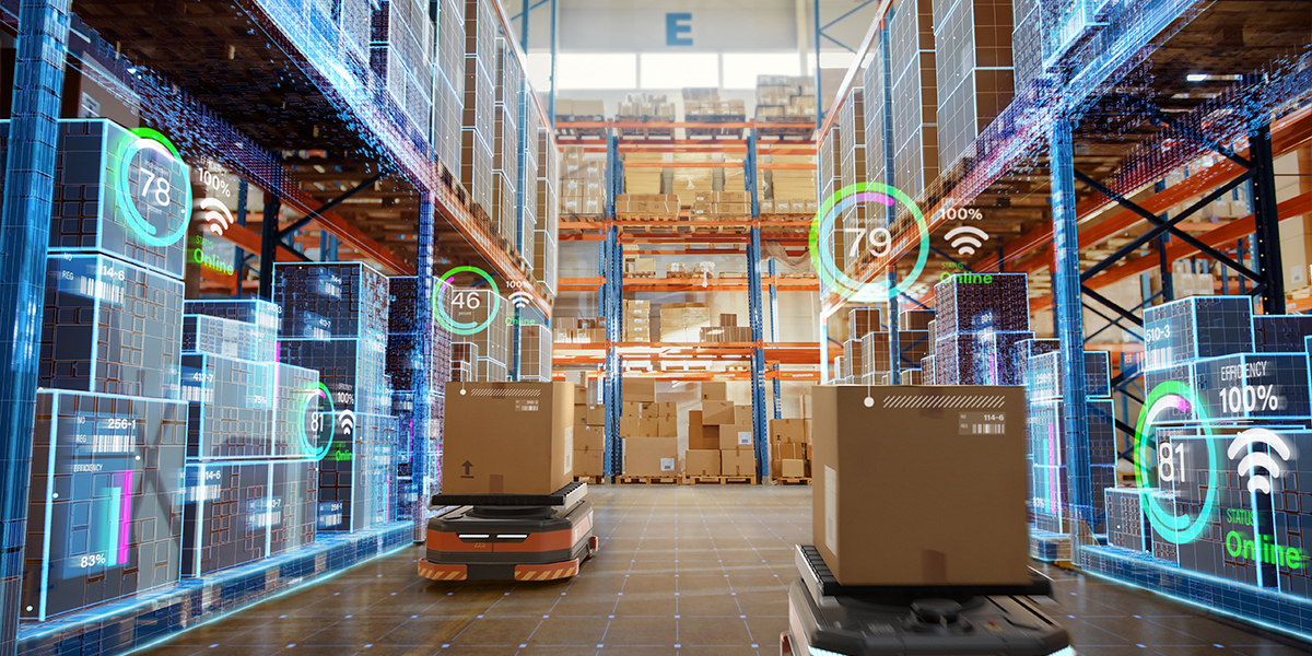 Future,Technology,3d,Concept:,Automated,Retail,Warehouse,Agv,Robots,With