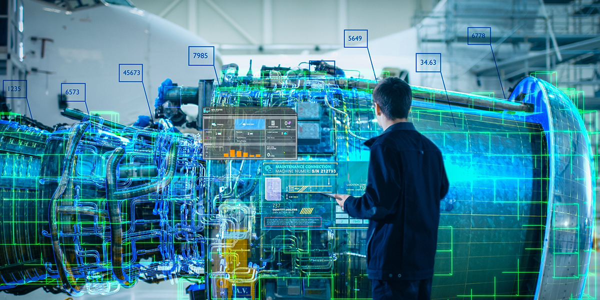 High-tech,Futuristic,Technology,Concept:,Visualization,Of,Futuristic,Airplane,Engine,Maintenance
